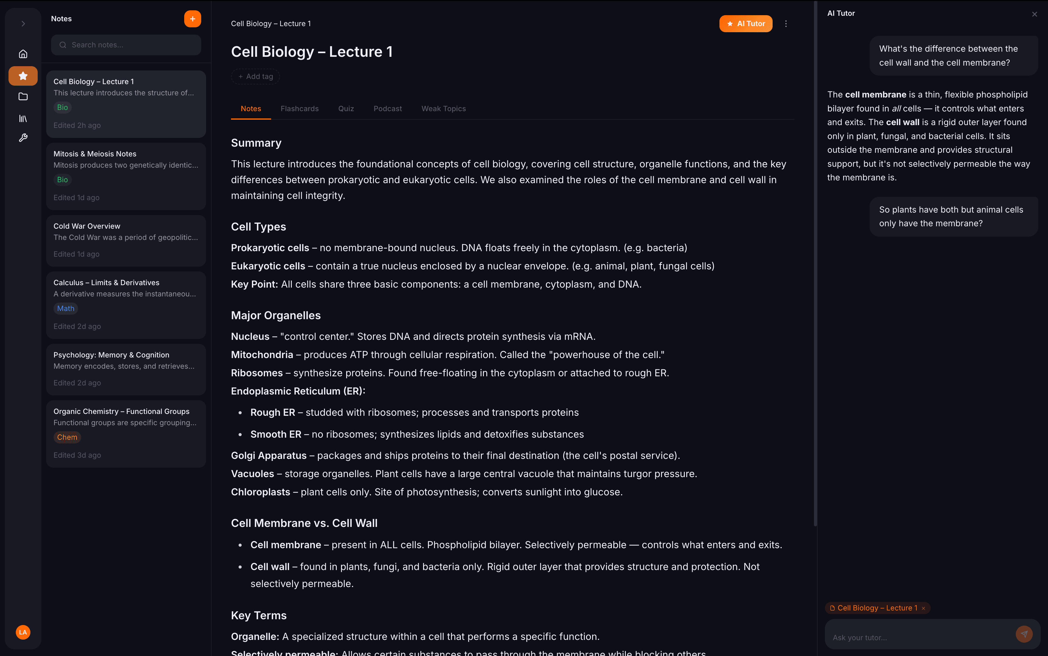 Studymo nursing school notes tool showing AI-generated clinical notes and NCLEX practice questions